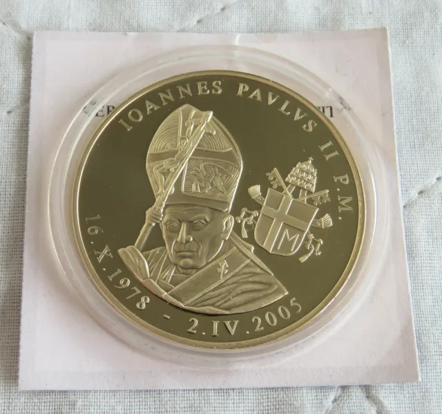POPE JOHN PAUL II 1978 - 2005 40mm GOLD PLATED PROOF MEDAL  - coa a