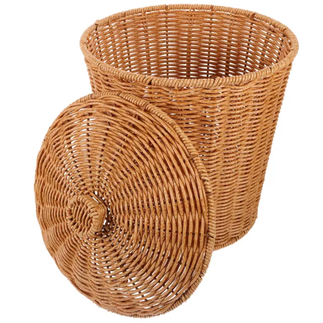 Wicker Trash Can with Lid Rattan Round Waste Baskets-NP