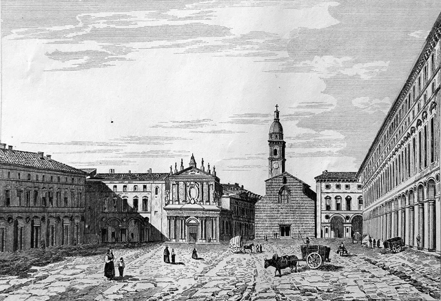 TURIN - Vue de la PLACE de SAN CARLO au 19e siècle - Gravure du 19eme siècle