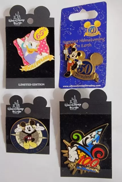 Disney Official Trading Anniversary Pins Collection Of 4 Pins