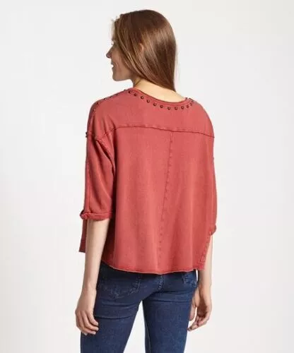 Free People Dillon Studded Pullover Sweatshirt Tee Top Faded Red M 3