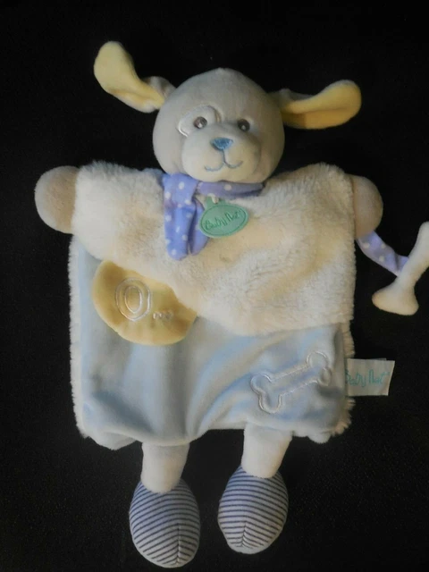 doudou marionnette douillettes chien Poupi blanc bleu os BABY NAT'