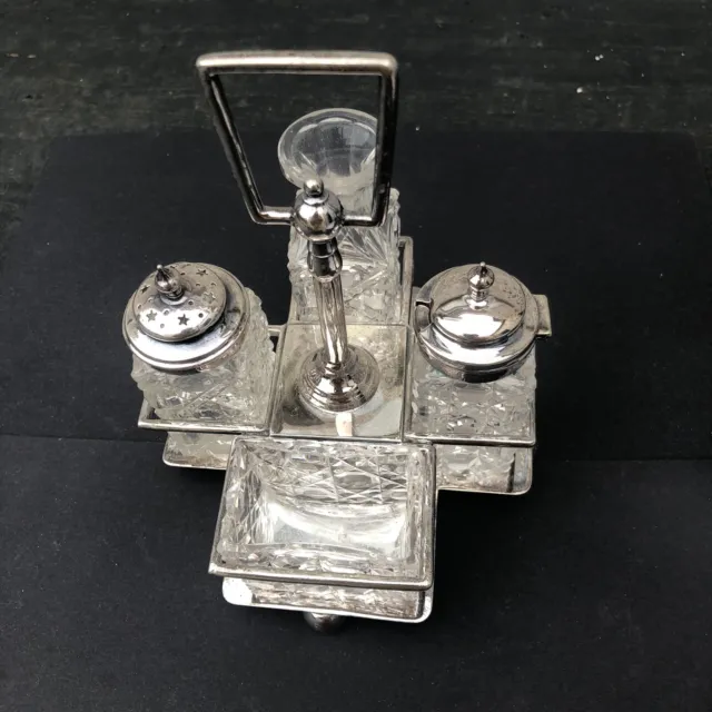 Antique Silver Plated 4 Piece Cruet Set By Rawson Bros Sheffield