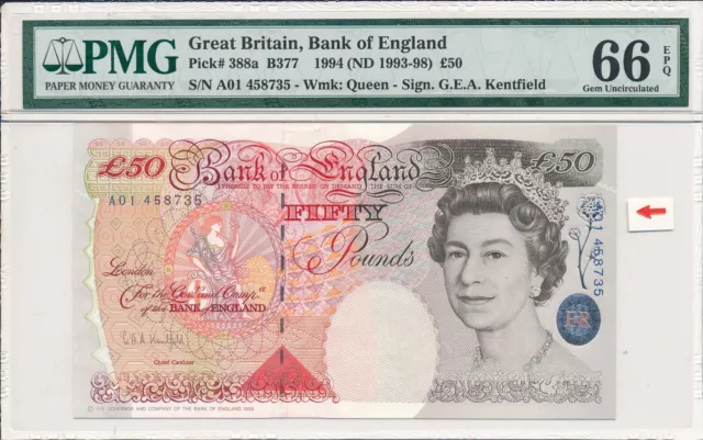 Bank of England Great Britain  50 Pounds 1994 Prefix A01 PMG  66EPQ