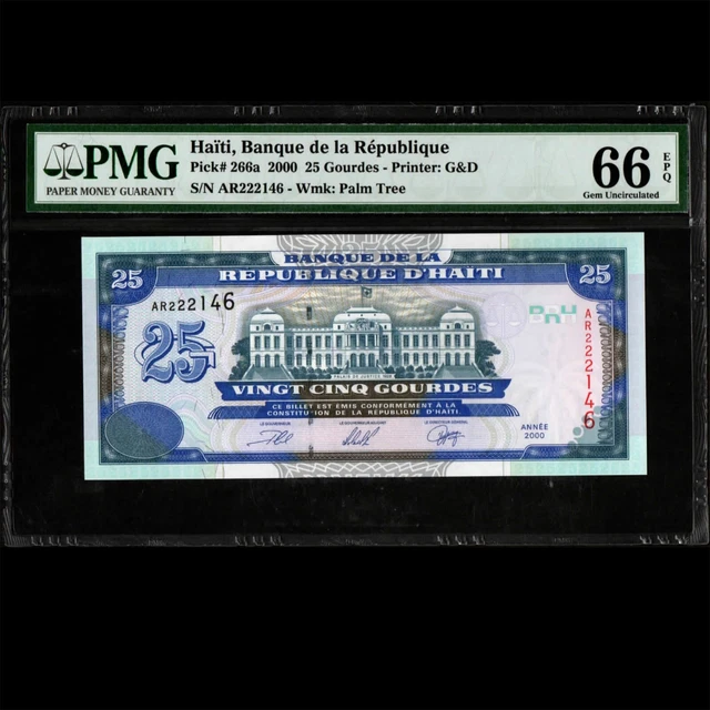 Banque de la Republique d´ Haiti 25 Gourdes 2000 PMG 66 GEM UNC EPQ P-266a