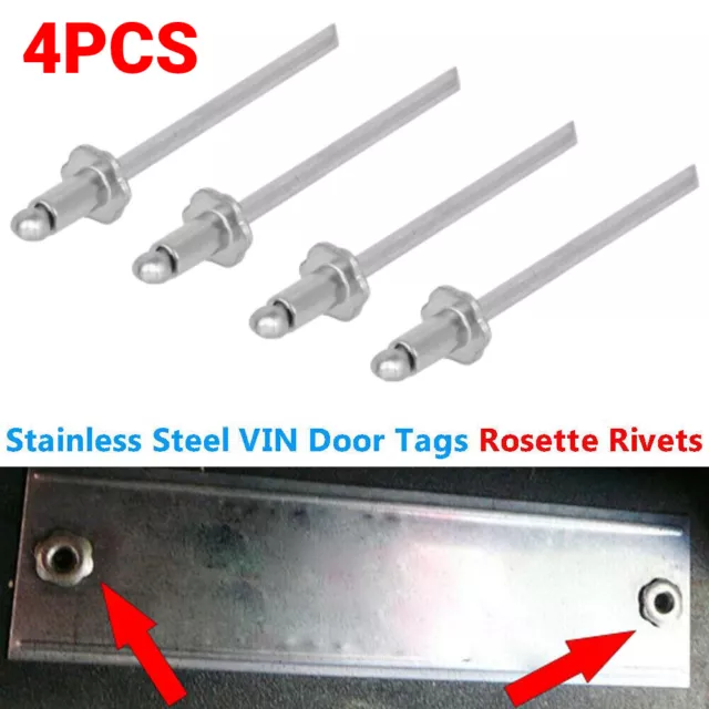4pcs For Chrysler GM AMC Cars StainlessSteel Rosette Rivets VIN Door Tags
