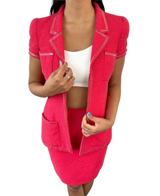 DAKS mozzafiato 2 pezzi Set vestito da pura lana corrispondenti Giacca Gonna Taglia 10 vedi des 