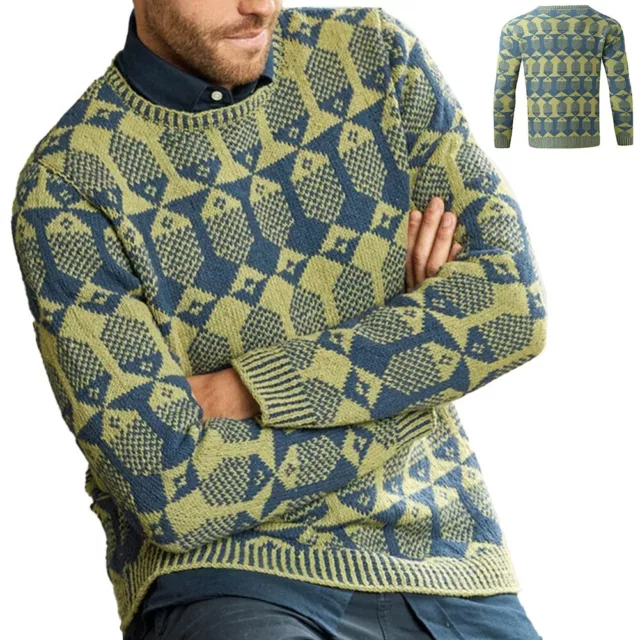 Pull moderne en tricot manches longues avec motif géométrique pour hommes (62