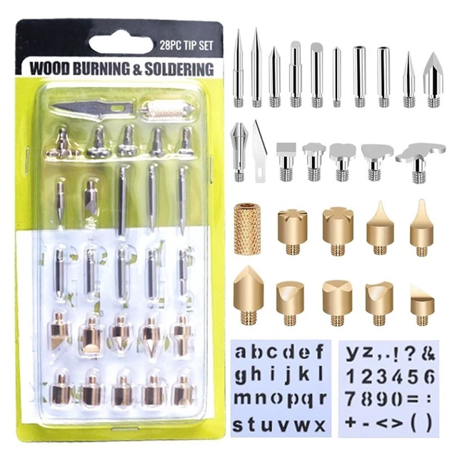 Pyrography Marking Soldering Iron Head Set Wood Burning Pen Tips Kit Stencil