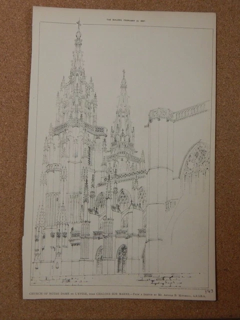 Antique Architects print Church of Notre Dame Chalon Sur marne1887