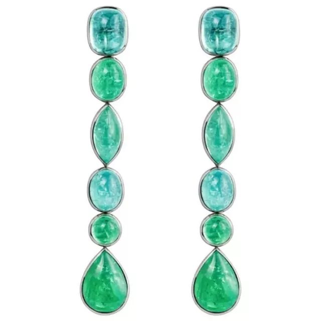 Syn Emerald Dangle Drop Earrings 925 Sterling Silver High Auction Fine Jewelry