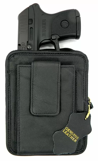 Black Leather Pistol Pack Belt Holster Concealment Concealed Carry Weapon Holder