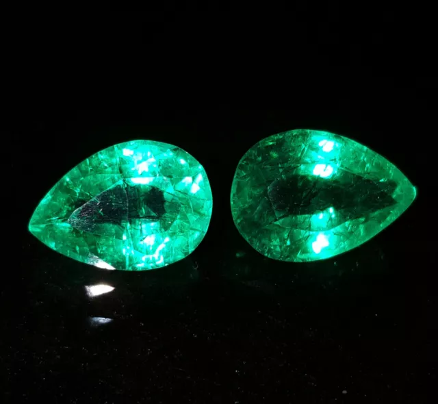 Natural Colombian Emerald Pair 3-5 Ct Loose Gemstone CERTIFIED Pear Cut Gem RE01