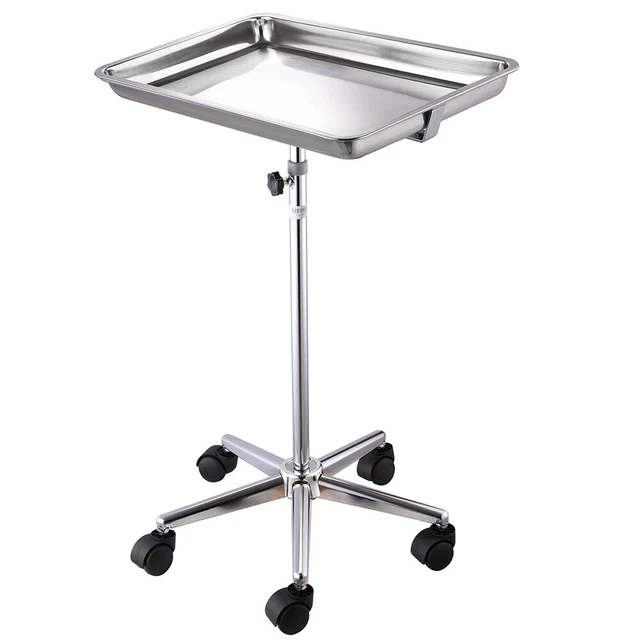 Steel Mayo Instrument Stand Mobile Base Adjustable Height Hospital Salon Home