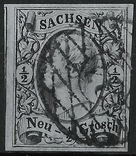 SACHSEN . MiNr.8IIx . 1/2 Ngr . BPP geprüft . N34 Crimmitschau . einwandfrei!