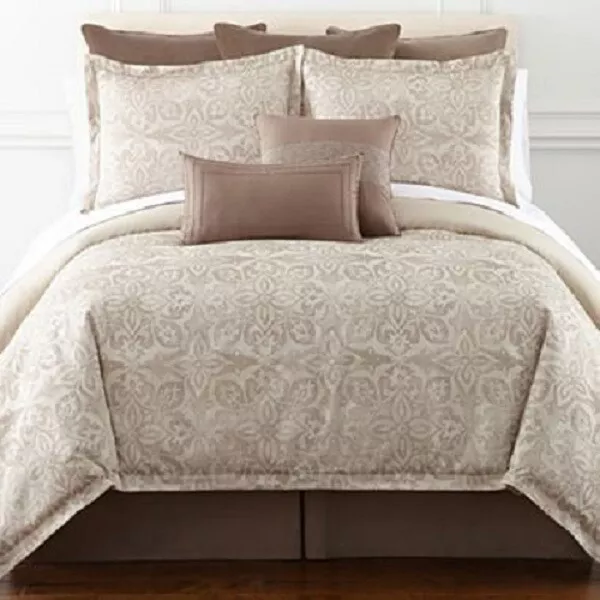 Luxurious ROYAL VELVET 4 Piece Queen Comforter Set MIRANDA Bedskirt Shams Taupe