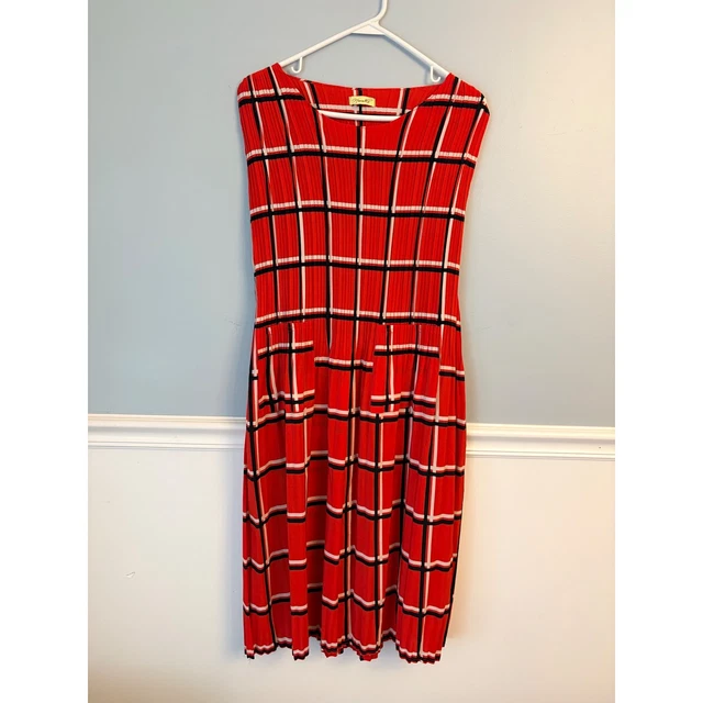 Vintage NanaKo Red Plaid Crinkle Texture Sleeveless Midi Dress Pockets Large Vintage NanaKo Red Plaid Crinkle Texture Sleeveless Midi Dress Pockets Large