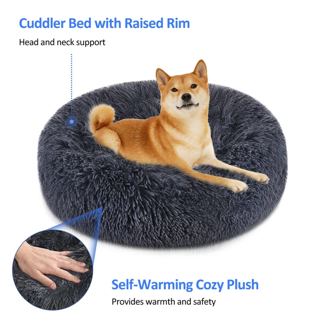 Donut Plush Pet Dog Cat Bed Fluffy Soft Warm Calming Bed Sleeping Kennel 5