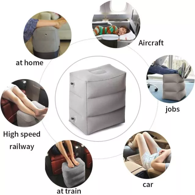 Inflatable Travel Foot Rest Pillow Portable Adjustable 3-Layer Height Stool GERY 3