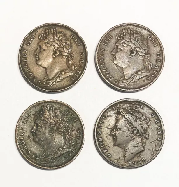 George IV Copper Farthings 1821 1825 1828 Set Of 4 Coins