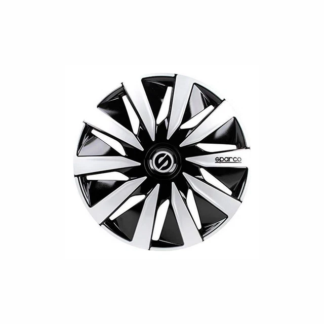 4x Copricerchi Copriruota Sparco Lazio Nero Colori Argento 15 pollici 4 pezzi