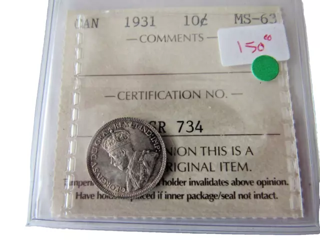 1931  Ten Cents Iccs Ms63 Quality Collector Coin.deeper Tones.  $Ch Feb 28