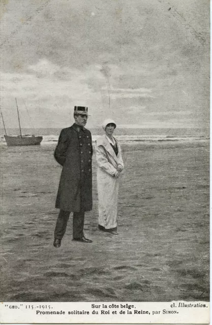 Ww1 // Cpa / Military War Belge Coast Solitaire Promenade Du Roi Et La Queen