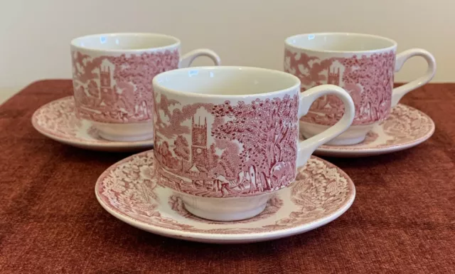 3 Broadhurst Constable Series Duos, Cups & Saucers, Pink