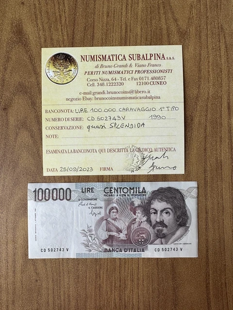 REPUBBLICA LIRE 100000 CARAVAGGIO 1º TIPO D 1990 certificata qSPL SUBALPINA