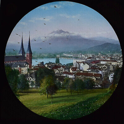 LUCERNE & MOUNT PILATUS SWITZERLAND C1887 OLD PHOTOGRAPH Magic Lantern Slide