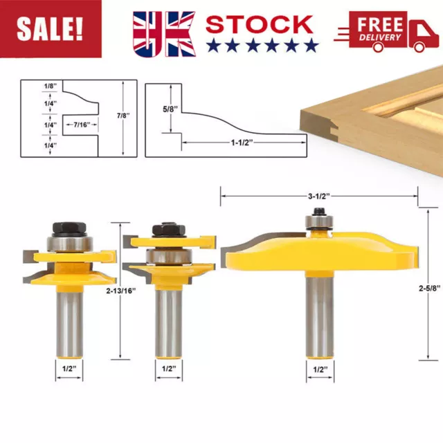 1/2" Shank Ogee 3 Bit Raised Panel Cabinet Door Router 3-1/2" Panel Raiser Bits