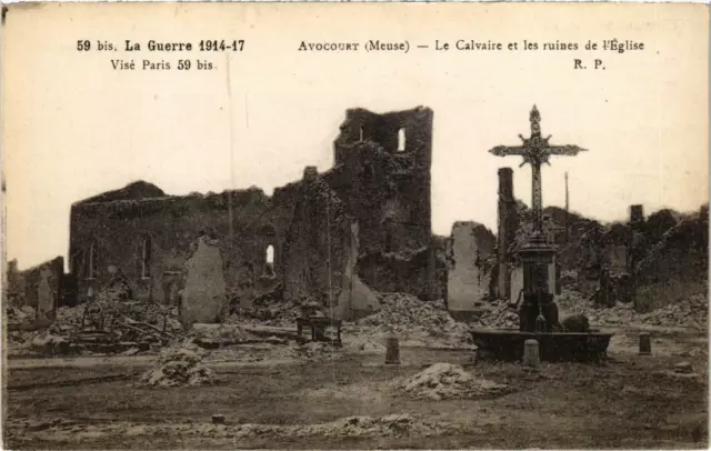 CPA Militaire Avocourt - Le Calvaire et les ruines de l'Église (91836)