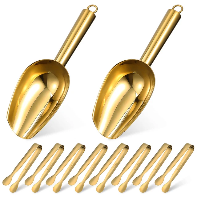 2 Pcs Ice Shovels with 8 Pcs Serving Tongs Bread Cake Clamps for Kitchen