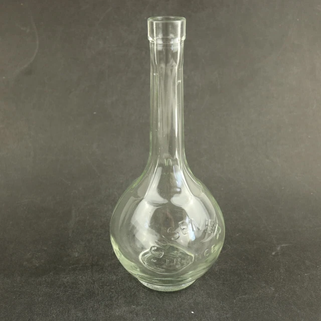 VINTAGE FRENCH CUSENIER Clear Glass Bottle Embossed Letters on Front
