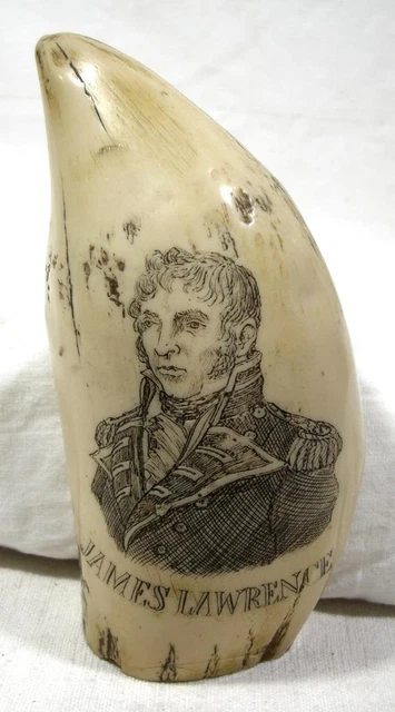 Reproduction Resin Scrimshaw Whales Tooth JAMES LAWRENCE