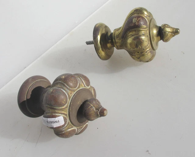 Victorian Brass Curtain Pole Rail Ends Antique Finials French Rococo Leaf Old