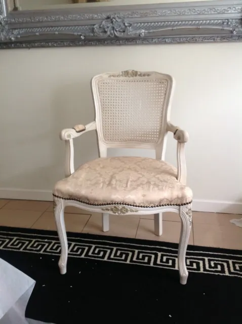 French Louis Chair Shabby Chic Style  cream Jacquard