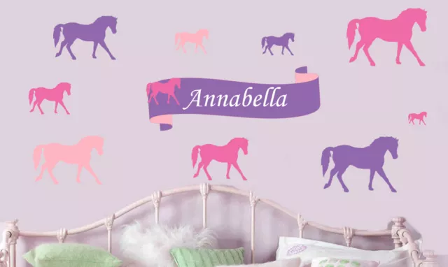 Personalised Horses Pack of 10 Wall Vinyl Stickers Pony Ponies Murals Decals