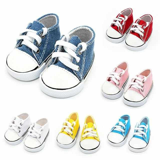 Fait à la Main à Lacet Toile Baskets - Ajustement Parfait pour 18 " Bébé Poupées