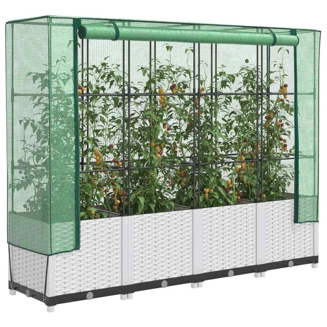 Letto Rialzato Con Serra In Effetto Rattan - 80x40x123 Cm Per Orto E Giardino