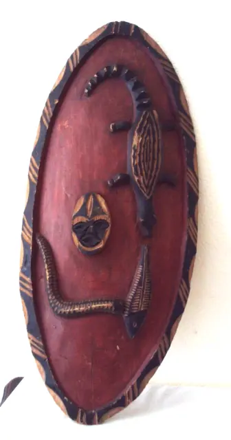 Chip scudo in legno dipinto aborigeno intagliato 30" O 76 CM di lunghezza