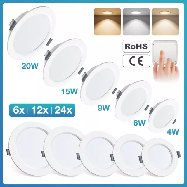 12x LED Einbaustrahler Ultraslim Flach Rund 4-20W Einbau Spot Deckenleuchte Set