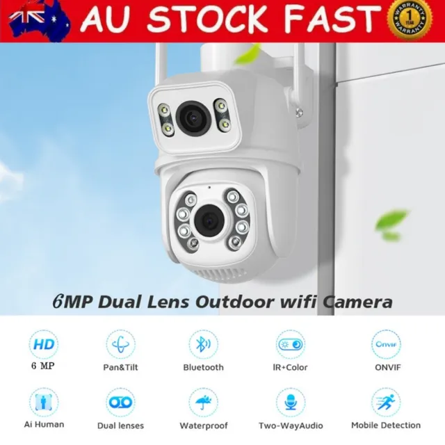 Tuya Dual Lens WiFi IP Camera Wireless Outdoor CCTV PTZ Home Security IR Cam AUS