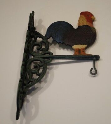 Vintage Cast Iron Rooster Wall Mounted Hand Painted Plant Hanger Farmhouse