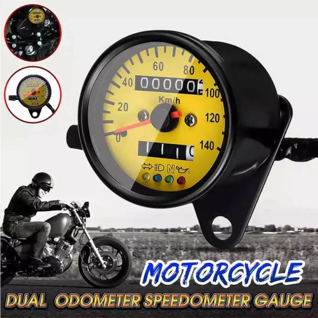Universal Motorcycle Odometer Speedometer KMH Tachometer Speedo Gauge LED Light