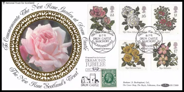 1991 GB Roses Benham BLCS66b FDC Drum Castle SHS + Nat Trust Diamond Jubilee