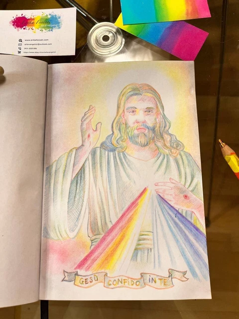 Disegno originale con pastelli multicolore "La Divina Misericordia"