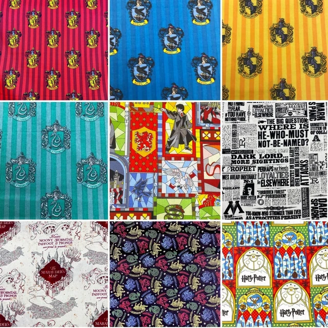 HARRY POTTER HOGWARTS House Printed Fabric 100 Cotton Material 110cm £