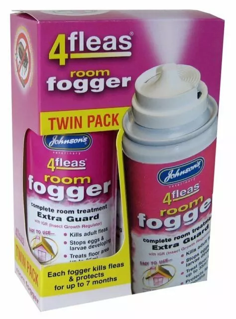 TWIN PACK - Johnsons 4fleas Room Flea Fogger Killer Bomb Spray - House Treatment