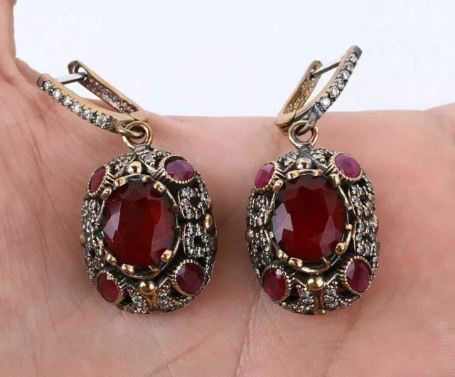 6Ct Oval Cut Lab Created Red Ruby Diamond Women's Earring 14K Yellow Gold Plated